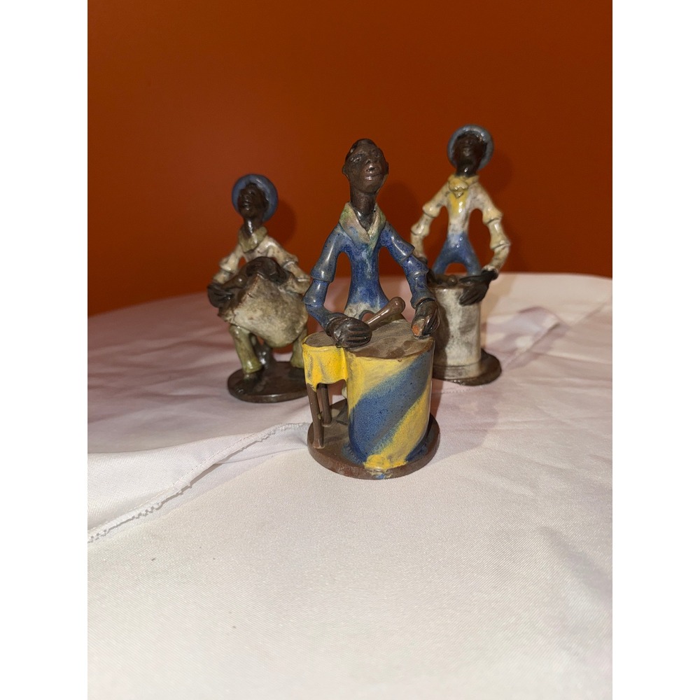 Vintage Antigua Pottery Ltd Ceramic Drummer Figurines Set of 3 Caribbean Art